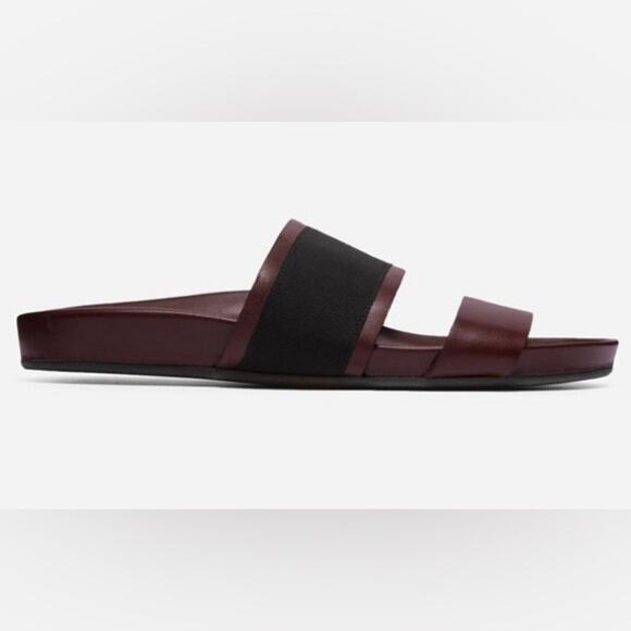 Everlane The Form Burgundy Wine Leather Two Strap Slide Sandals Size 10 - Picture 1 of 6